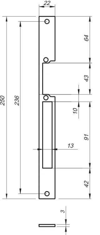 Zaczep płaski R41L długi do elektrozaczepu RE41 szer.22 mm