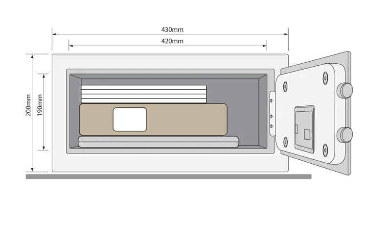 Hotelowy sejf elektroniczny na laptopa Yale YLG/200/DB3 – wymiary
