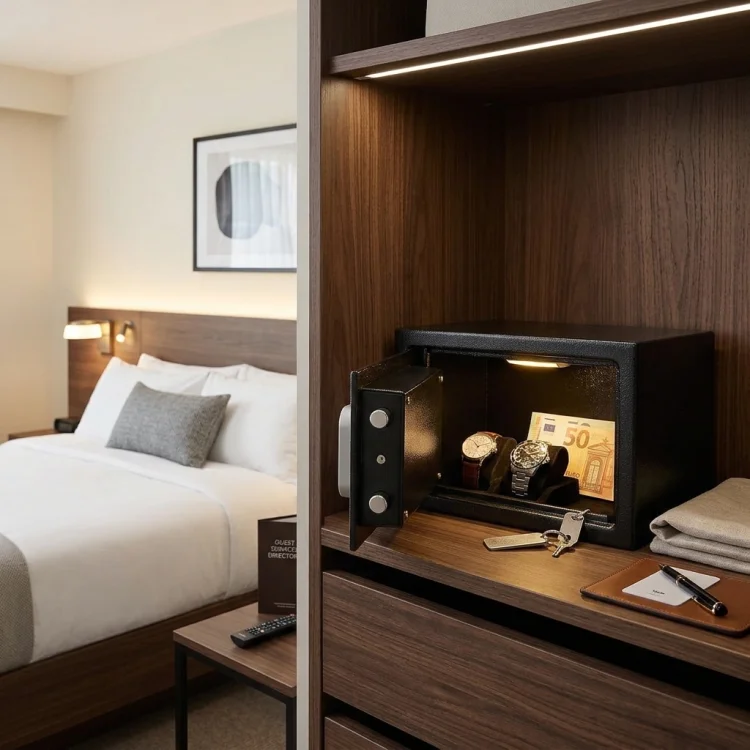 Wnętrze kompaktowego sejfu dla gości hotelowych Yale o pojemności 8,6 l